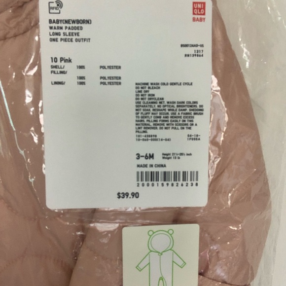 Pink Teddy Bear Padded fleece lined One Piece winter Suit, NWT, 3-6 Months - Picture 4 of 6